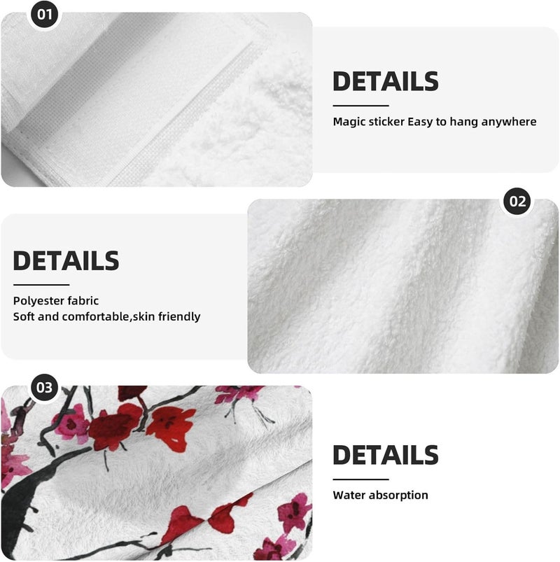 PDDCWAY Cherry Blossom Kitchen Hanging Towels 2Pcs Pink Plum Flower Hand Tie Towels with Loop, Cute Ink Painting Blooming Floral Dish Cloth Towel Fast Drying for Kitchen Bathroom Farmhouse Home Decor - Image 4